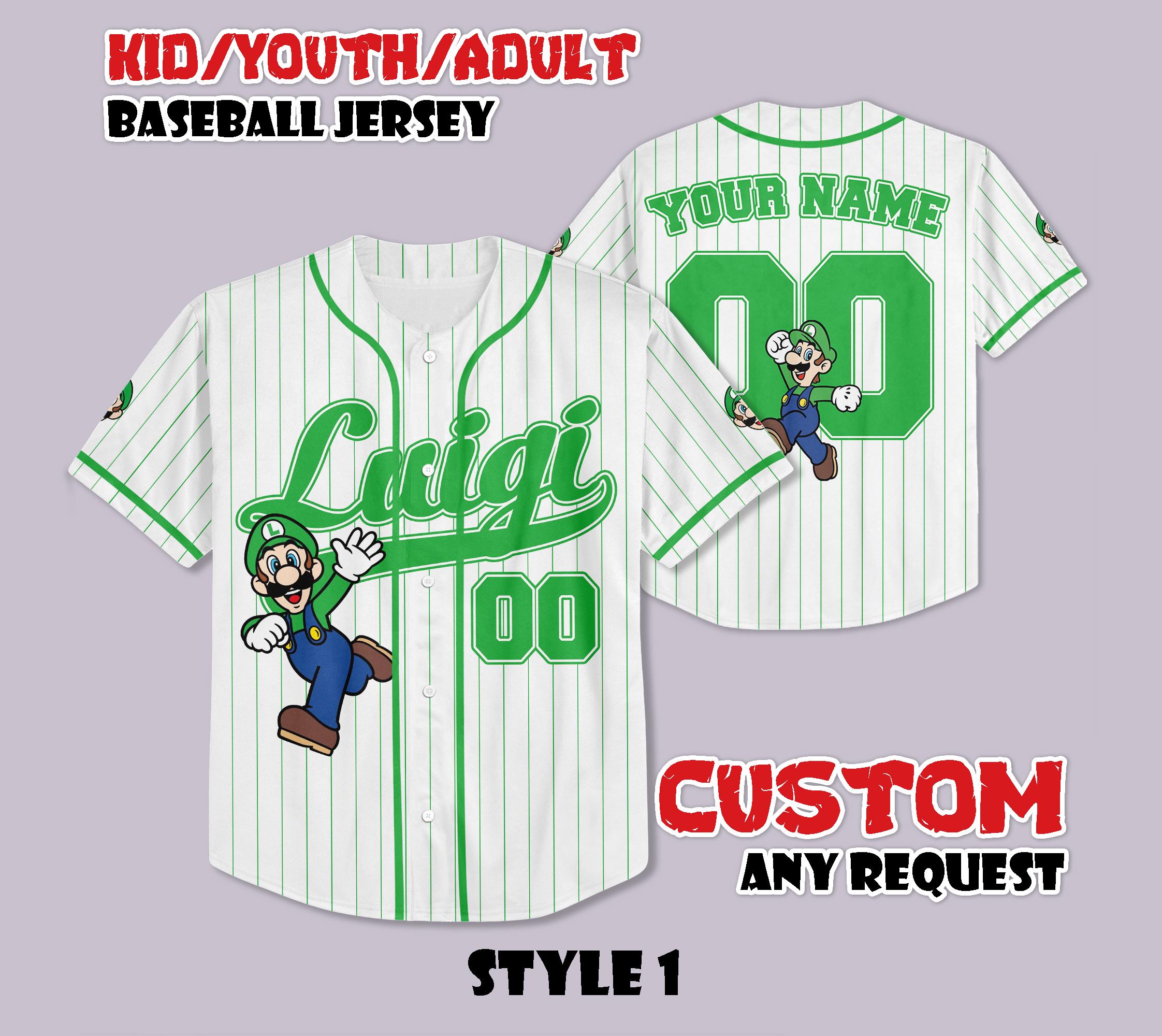 Discover Custom Luigi Super Mario Baseball Jersey, Nintendo Super Mario Shirt, Personalized Luigi Jersey, Luigi Fan Gifts, Birthday Gifts