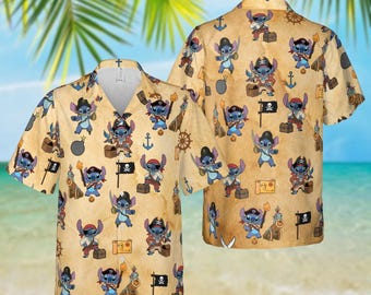 Camisa hawaiana Stitch Cruise, camisa de Piratas del Caribe