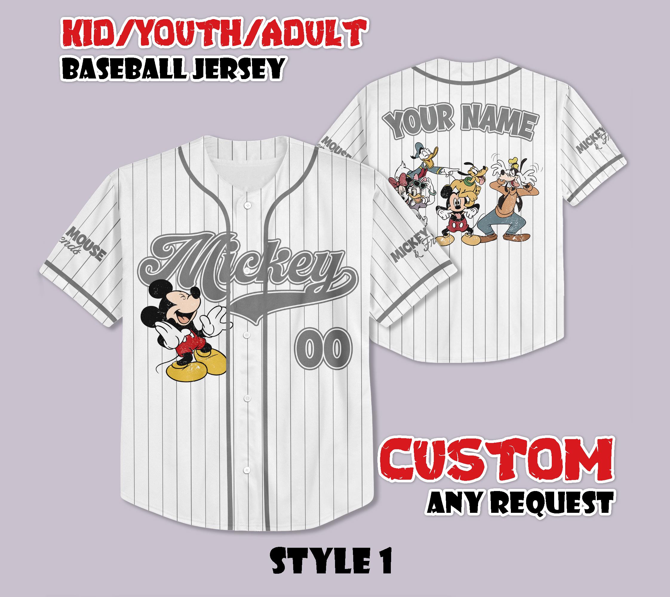Discover Custom Mickey Mouse Baseball Jersey, Mickey and Friends Baseball Team Outfit, Personalized Disney Mickey Mouse Jersey, Gift for Disney Fans