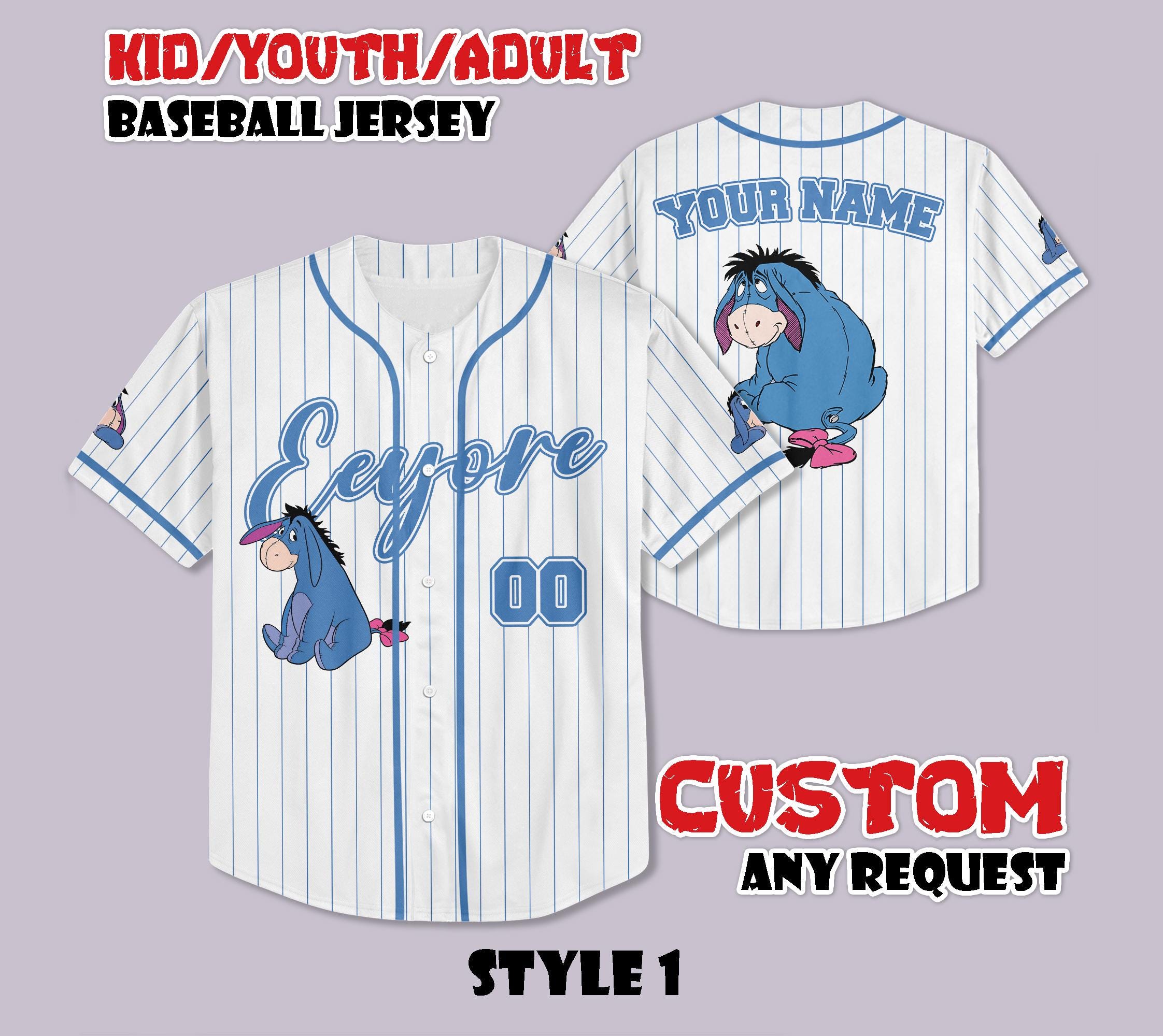 Discover Custom Eeyore Winnie the Pooh Baseball Jersey, Disneyland Baseball Shirt, Personalized Disney Eeyore Jersey Shirt, Gift for Disney Fans