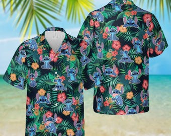 Stitch With Flowers Hawaiian Shirt, Disney Stitch Shirt, Disneyland Summer Shirt