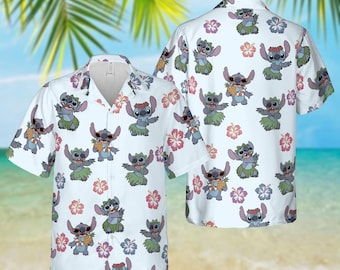 Stitch With Flowers Hawaiian Shirt, Disney Stitch Shirt, Disneyland Summer Shirt