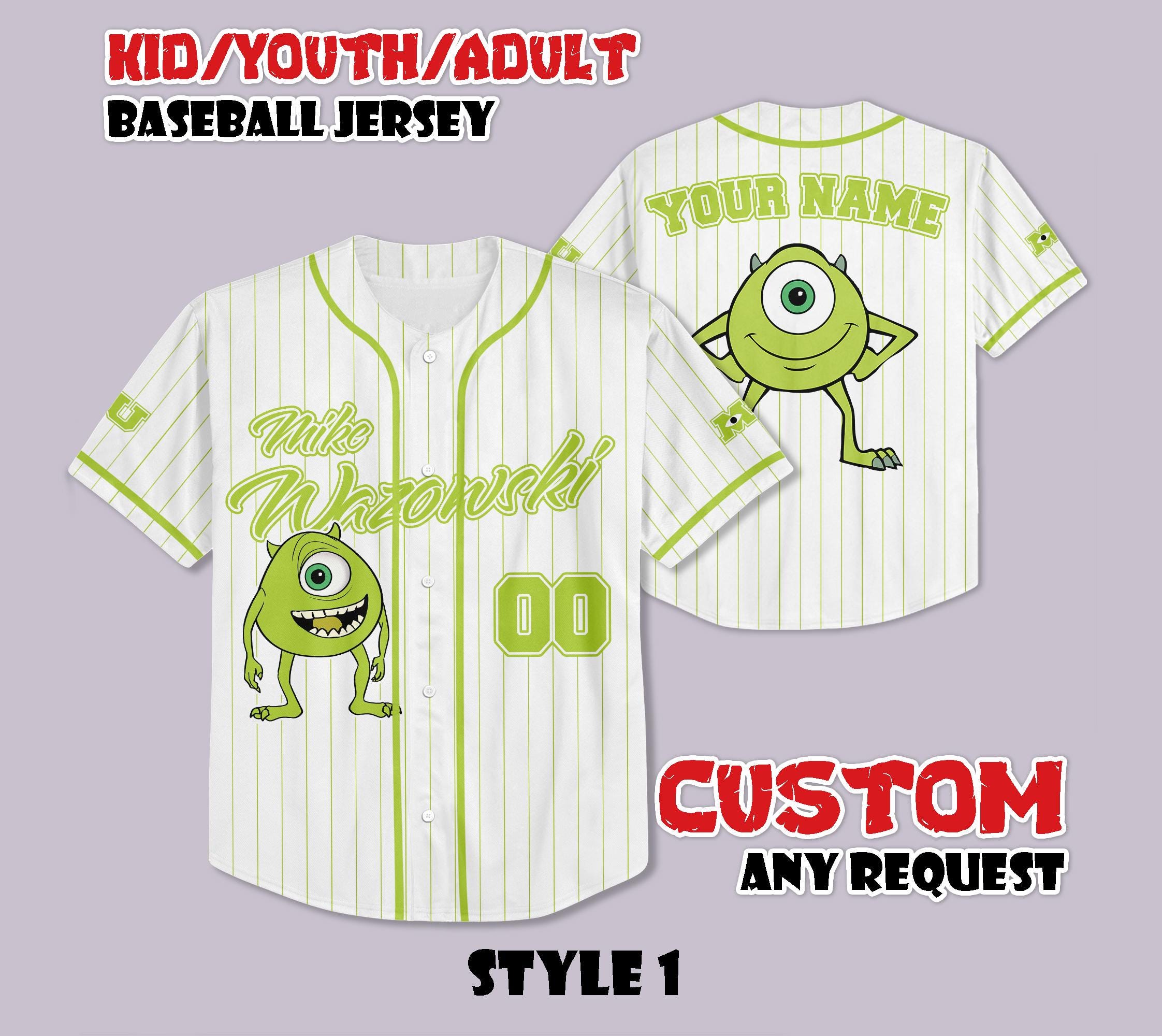 Discover Custom Mike Wazowski Baseball Jersey, Disney Mike Wazowski Jersey Shirt, Personalized Disney Monsters Inc Jersey, Gift for Disney Fans