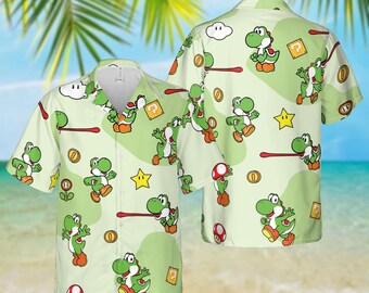 YOSHI Button up Shirt Sizes S-3X | Polyester | Nintendo, N64