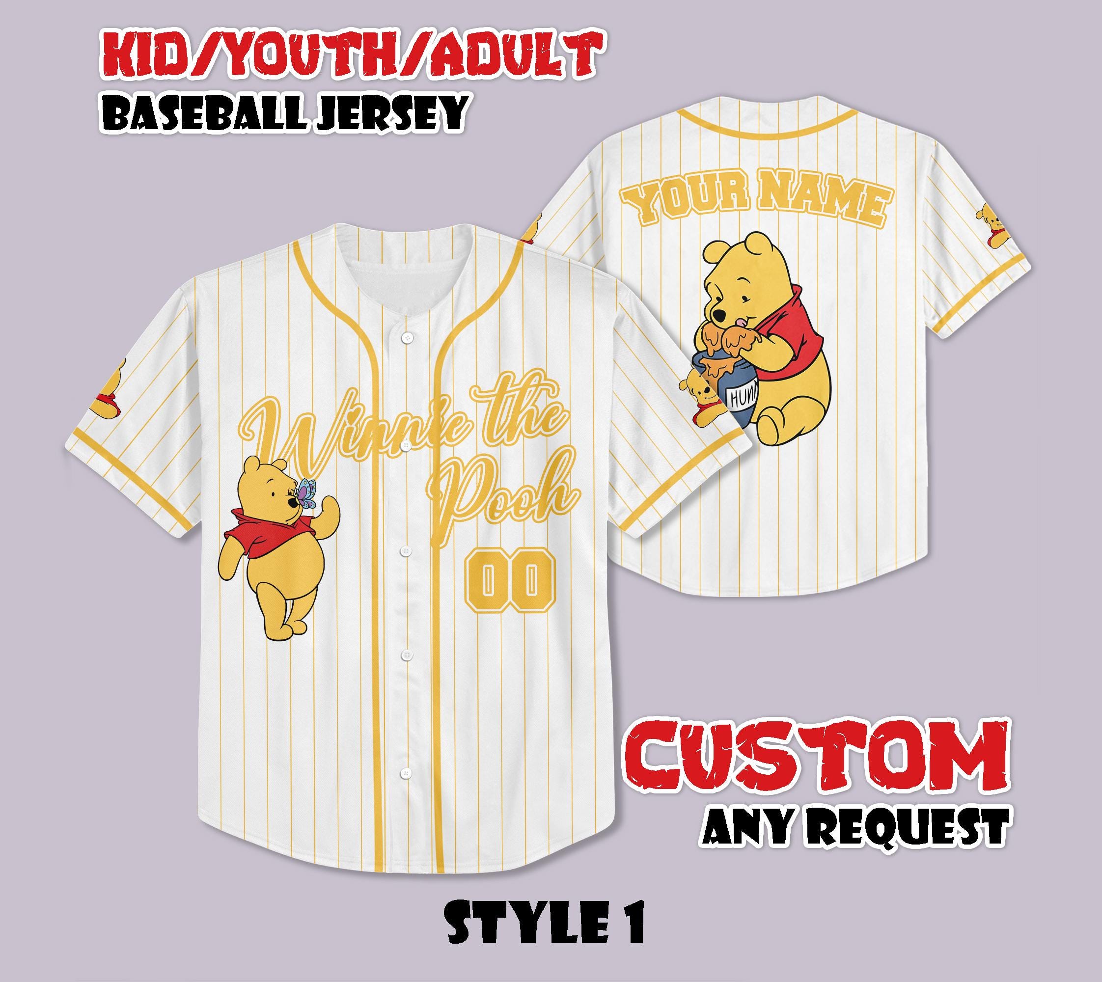 Discover Custom Winnie the Pooh Baseball Jersey, Disneyland Baseball Shirt, Personalized Disneyland Winnie Pooh Jersey, Gift for Disney Fans