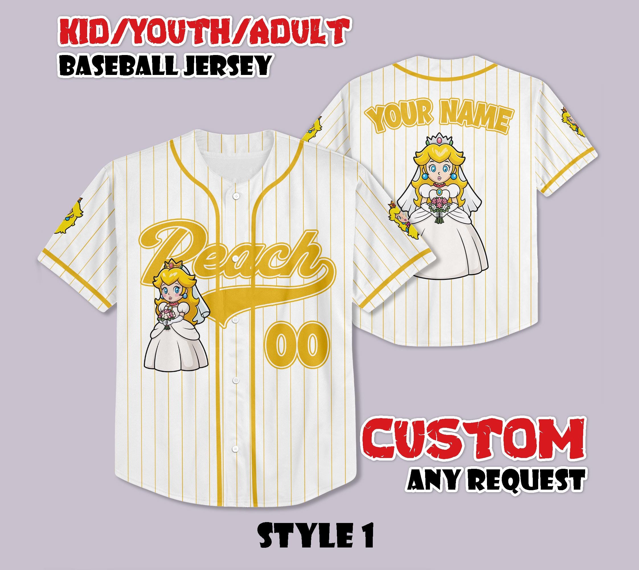 Discover Custom Princess Peach Wedding Baseball Jersey, Super Mario Wedding Baseball Shirt, Personalized Gamer Wedding Jersey, Wedding Gifts