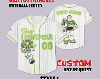 Personalizowana koszulka baseballowa Buzza Lightyeara, spersonalizowany prezent z serii Toy Story