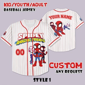 Custom Spidey And His Amazing Friends Cute Baseball Jersey, Disney Baseball Jersey, Spider Verse Baseball Jersey Team, Superhero Shirt