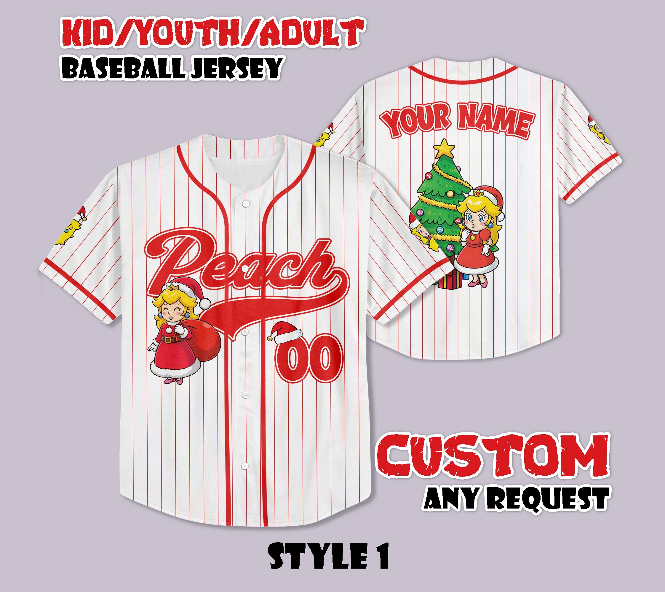Discover Custom Princess Peach Santa Christmas Baseball Jersey, Nintendo Super Mario Shirt, Personalized Princess Peach Xmas Jersey, Christmas Gifts