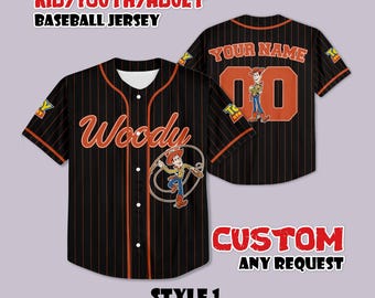 Op maat gemaakt honkbalshirt Toy Story Woody, Disney Pixar-shirt