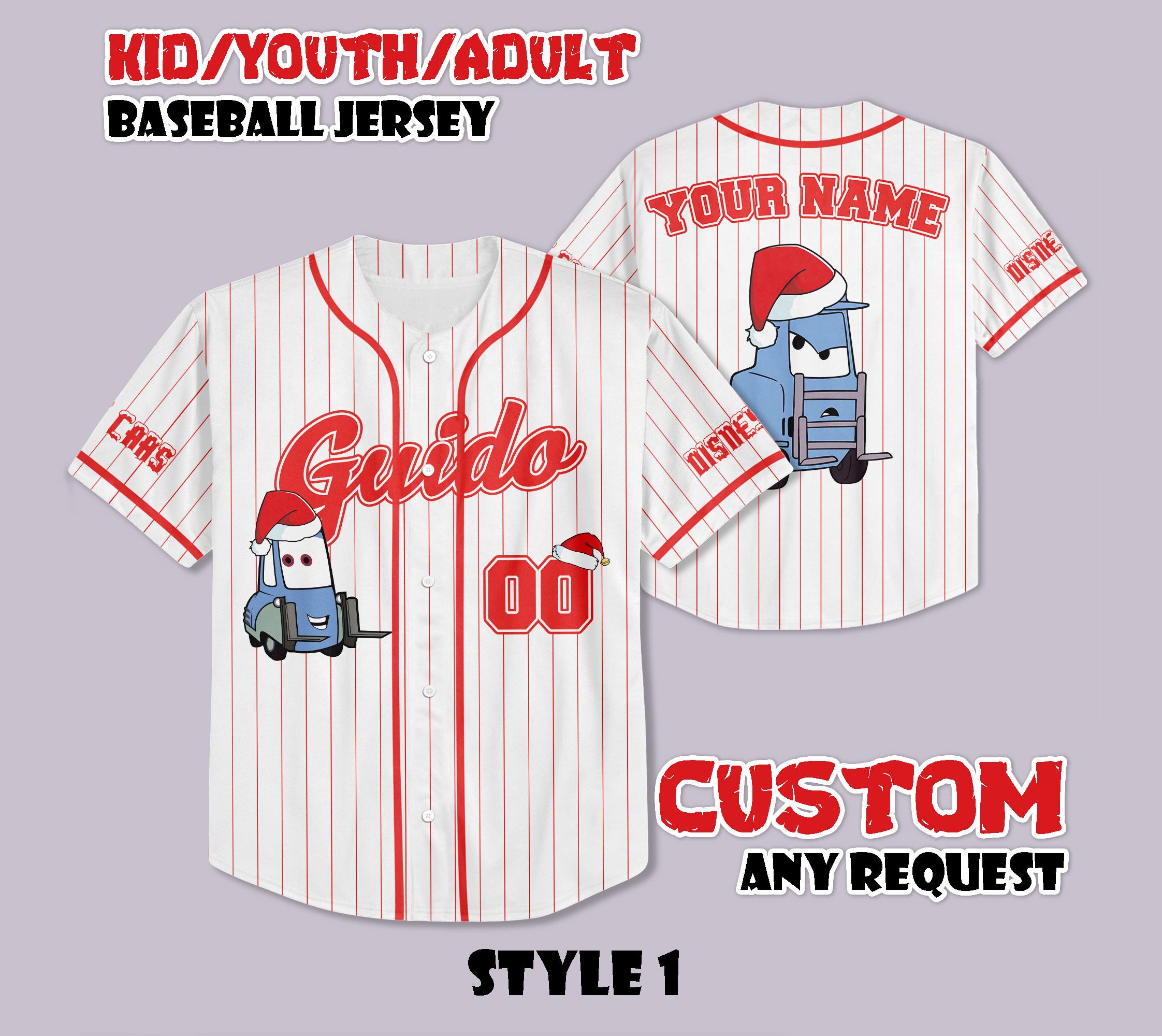 Discover Custom Guido Car Christmas Baseball Jersey, Personalized Disney Guido Jersey, Gift for Disney Fans, Pixar Character Tee, Christmas Gifts