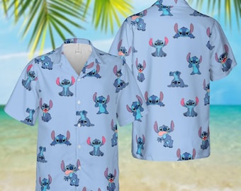 Camisa hawaiana divertida de Stitch, camisa playera de Disney, camisa de verano de Stitch
