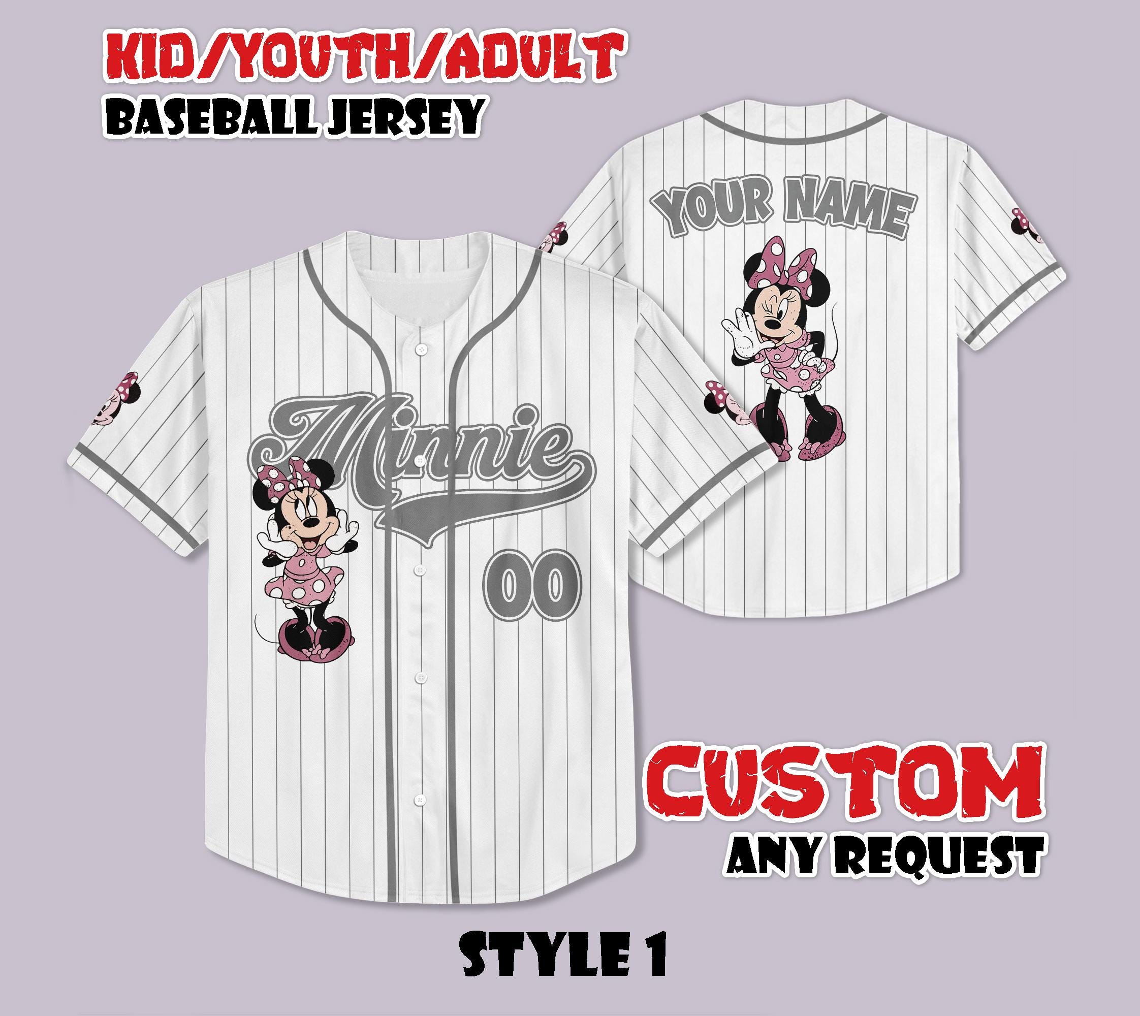 Discover Custom Minnie Mouse Baseball Jersey, Disneyland Baseball Team, Personalized Disney Minnie Mouse Jersey, Gift for Disney Fans