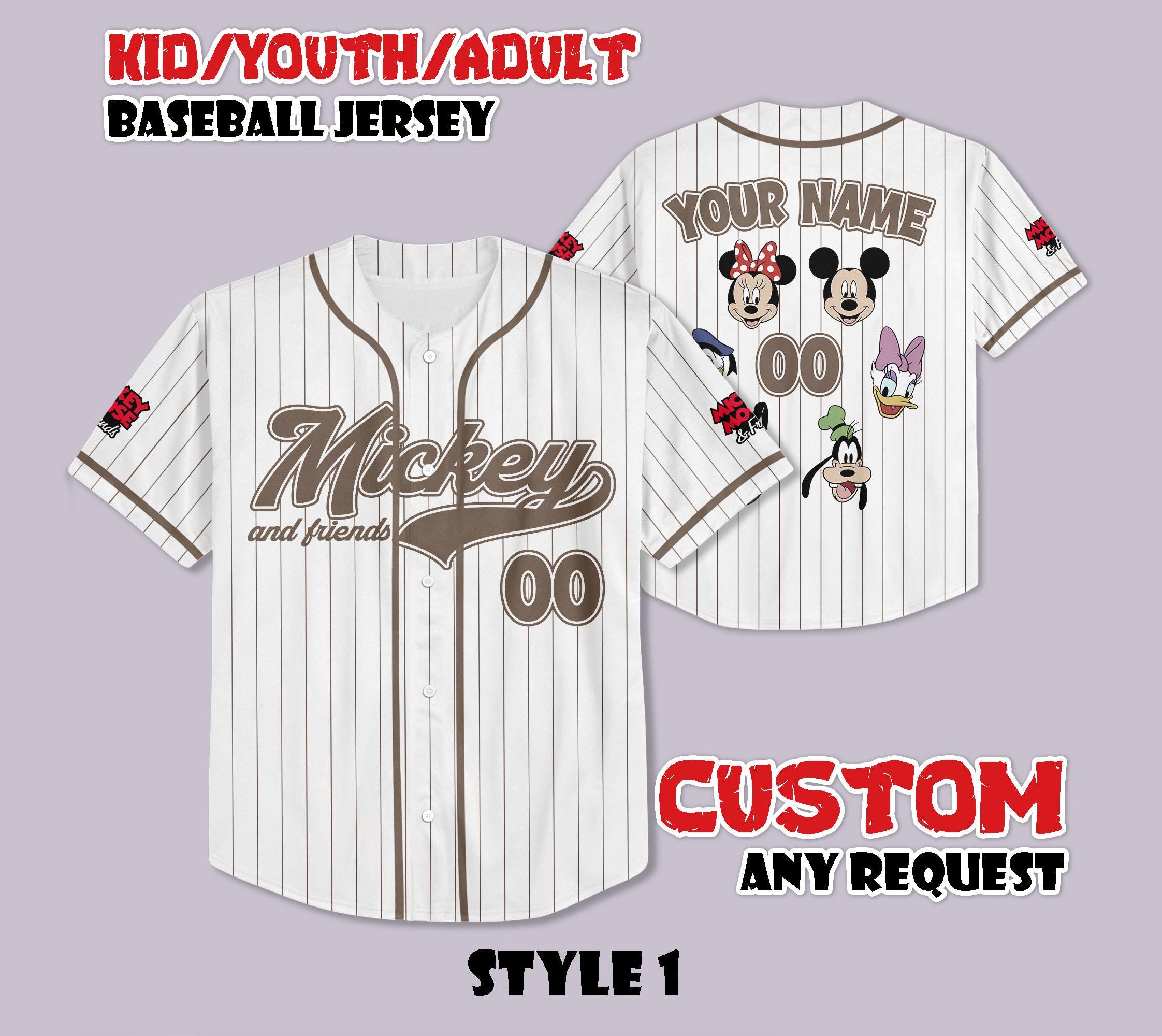 Discover Custom Mickey & Friends Baseball Jersey, Disneyland Baseball Shirt, Personalized Disney Mickey and Friends Jersey, Gift for Disney Fans