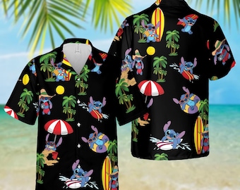 Chemise hawaïenne de surf au point, chemise de plage d'été Disneyworld, vacances Disney