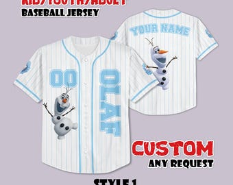 Custom Olaf Frozen Baseball Jersey, Personalized Disney Fan Gift