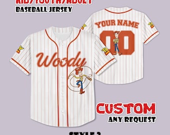 Op maat gemaakt honkbalshirt Toy Story Woody, Disney Pixar-shirt
