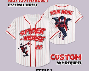 Camiseta de béisbol personalizada de Spider-Verse, regalo personalizado para fans de superhéroes.