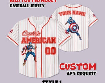Camiseta de béisbol personalizada del Capitán América, camiseta personalizada de los Vengadores