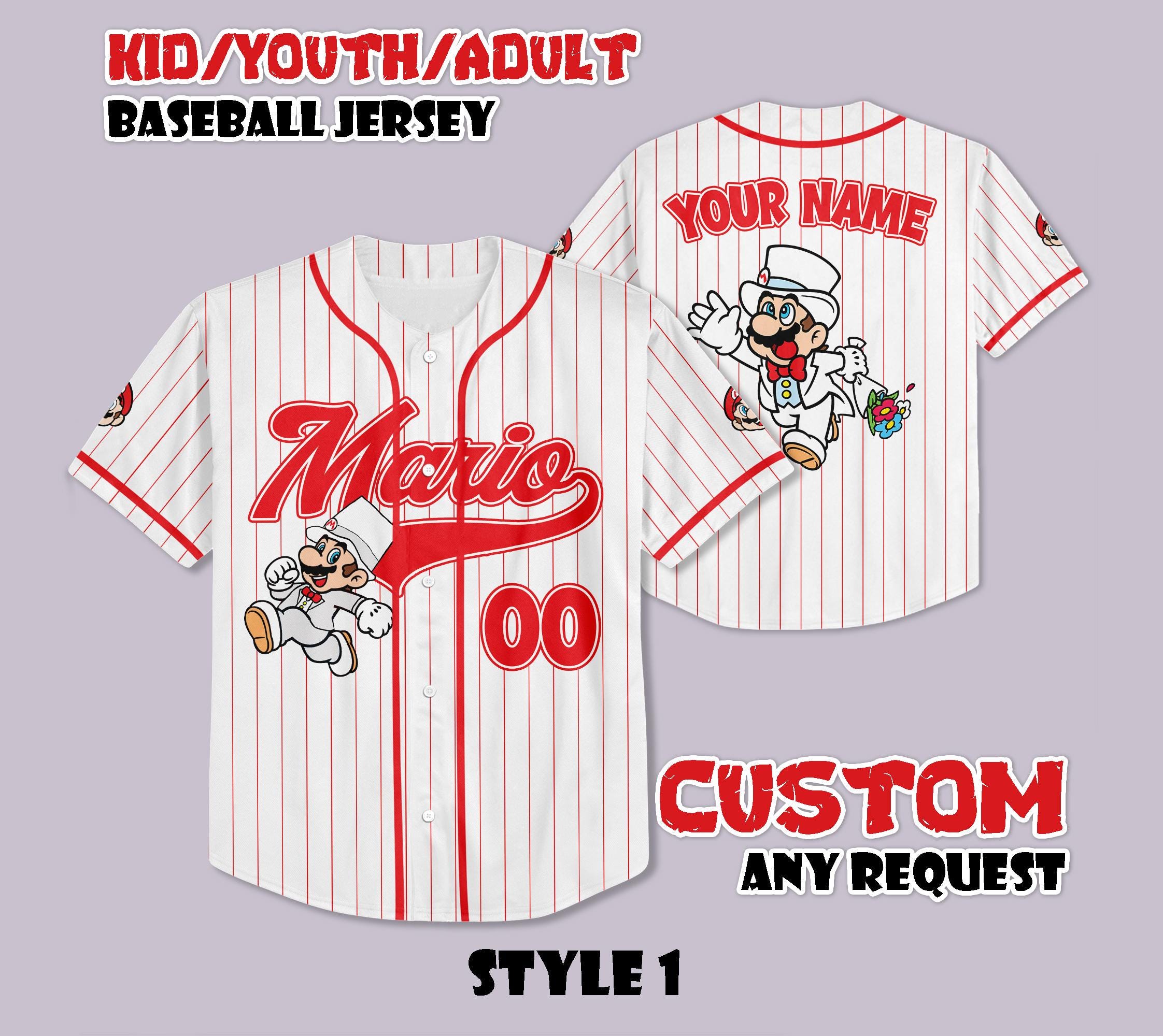 Discover Custom Mario Wedding Baseball Jersey, Super Mario Wedding Baseball Shirt, Personalized Gamer Wedding Jersey, Wedding Gifts