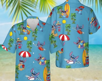 Chemise hawaïenne de surf au point, chemise de plage d'été Disneyworld, vacances Disney