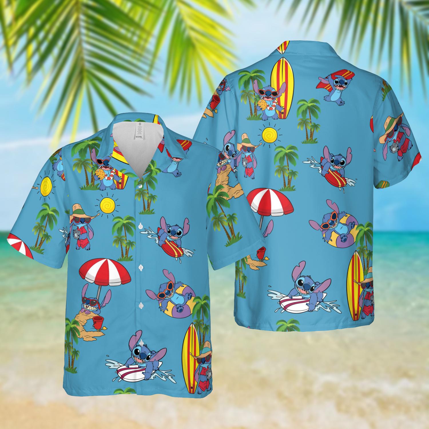 Discover Stitch Surfing Hawaiian Shirt, Disneyworld Summer Beach Shirt, Disney Vacation