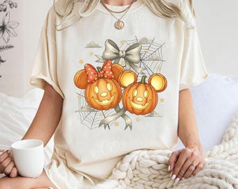 Camiseta de Halloween con calabaza de Mickey Mouse, camiseta rústica de otoño