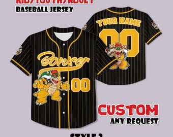 Camiseta de béisbol personalizada de Bowser de Super Mario, regalo para fans de Nintendo