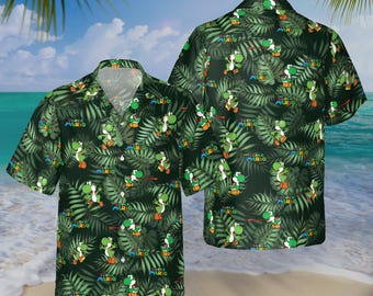 Camisa hawaiana de Yoshi, camisa abotonada de Super Mario, camisa hawaiana de videojuegos