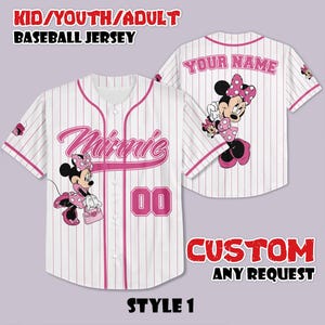 Custom Minnie Mouse Baseball Jersey, Disneyland Baseball Shirt, Personalized Disney Minnie Mouse, Gift for Disney Fans, Birthday Gifts