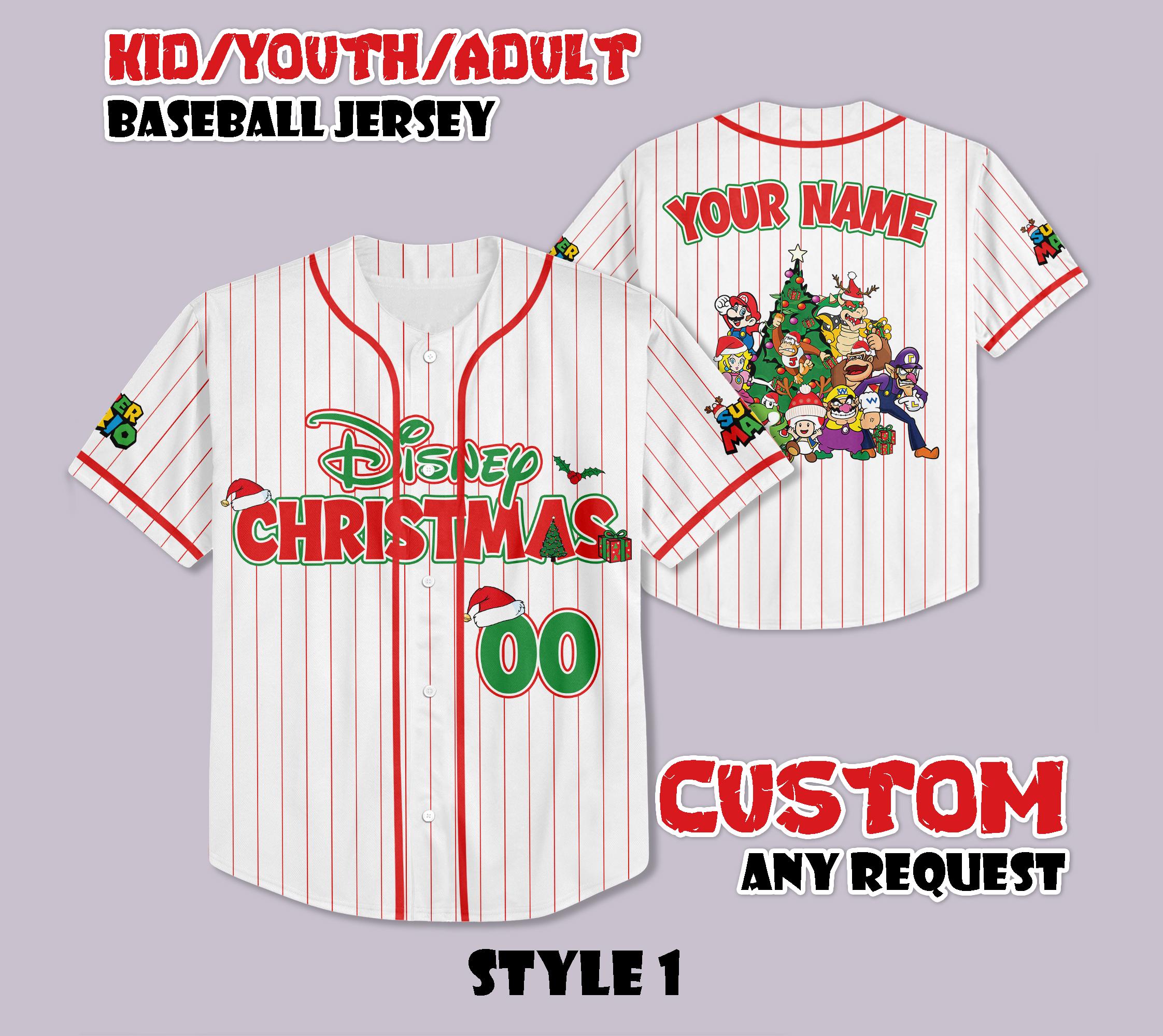 Discover Custom Super Mario Christmas Baseball Jersey, Personalized Nintendo Super Mario Jersey, Super Mario Christmas Party, Christmas Gifts