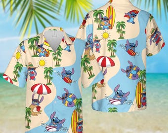 Chemise hawaïenne de surf au point, chemise de plage d'été Disneyworld, vacances Disney