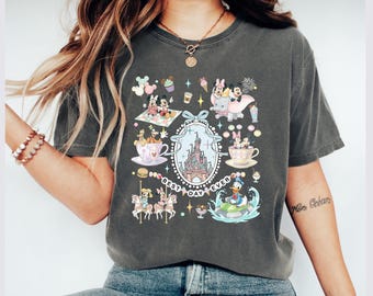 Camiseta retro de Disney con lazo coqueto, camiseta de Mickey y Minnie
