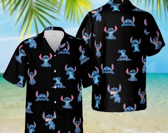 Camisa hawaiana divertida de Stitch, camisa playera de Disney, camisa de verano de Stitch