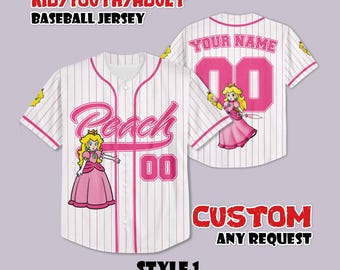 Custom Princess Peach Baseball Jersey, Super Mario Fan Gift