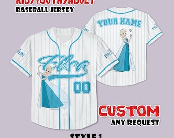 Custom Frozen Elsa Baseball Jersey, Disney Fan Gift
