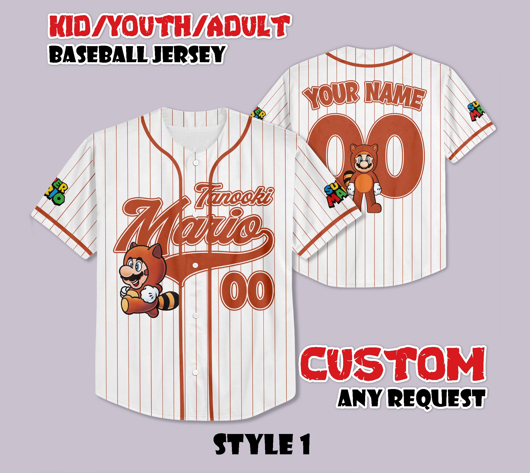Discover Custom Tanooki Mario Baseball Jersey, Nintendo Super Mario Shirt, Personalized Super Mario Jersey, Mario Fan Gifts, Birthday Gifts