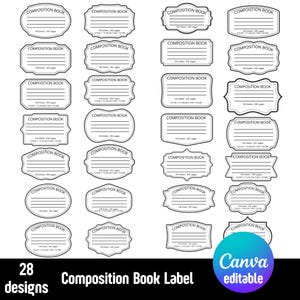 28 Composition Book Label Svg Bundle, Composition Notebook Labels, Composition Book Svg, Notebook Cover Print,Teacher Gift Instant Download