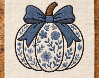 花柄かぼちゃのミシン刺繍デザイン：秋のフープアート（デジタルダウンロード）