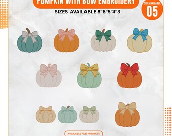 Pumpkin With Bow Embroidery Design | Fall Machine Embroidery File (Digital Download)
