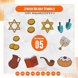 Jewish Holiday Symbols Machine Embroidery Designs