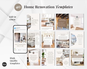 Home Renovation Unternehmer, Innenarchitekten, Küche, Remodeling & Konstruktion Unternehmen Canva Social Media Posts Vorlagen