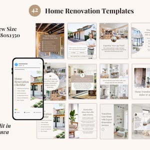 Home Renovation Contractors, Interior Designers, kitchen, Remodelling & Construction Businesses Canva Social Media Posts Templates