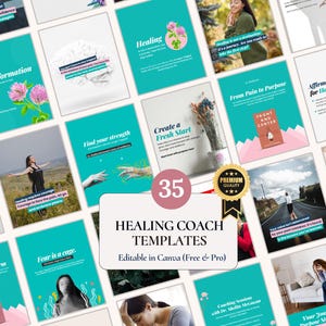 Healing Coach Canva Templates, Mental Wellness & Trauma Healing Social Media Posts, Wellness Practitioner Marketing Kit