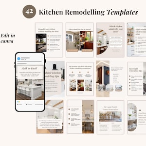 Kitchen Remodelling, Interior Designers, Contractors & Home Renovation Marketing Instagram Templates,  Canva Editable Social Media Posts