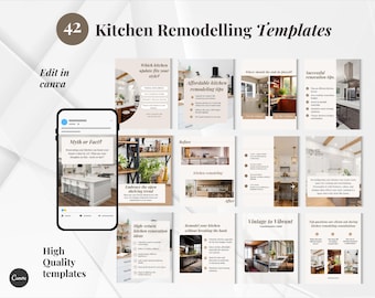 Küchenumbau, Innenarchitekten, Bauunternehmer & Home Renovation Marketing Instagram Vorlagen, Canva bearbeitbare Social Media Posts