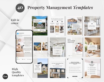 Property Management, Realtors, Real Estate Agents, Landlords & Rental Property Marketing Canva Editable Social Media Posts Templates