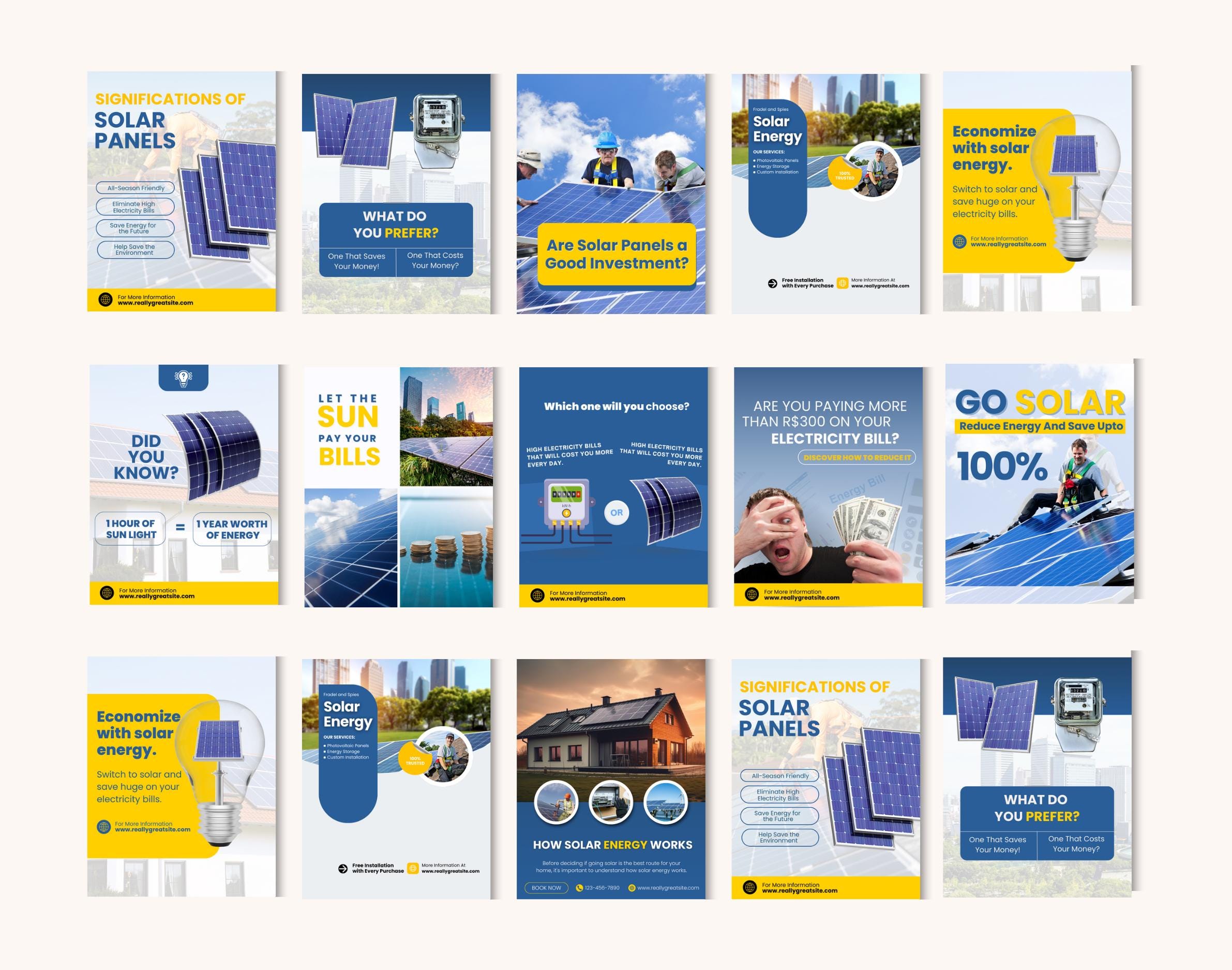 Solar Energy Instagram Templates | Canva Editable Social Media Posts ...