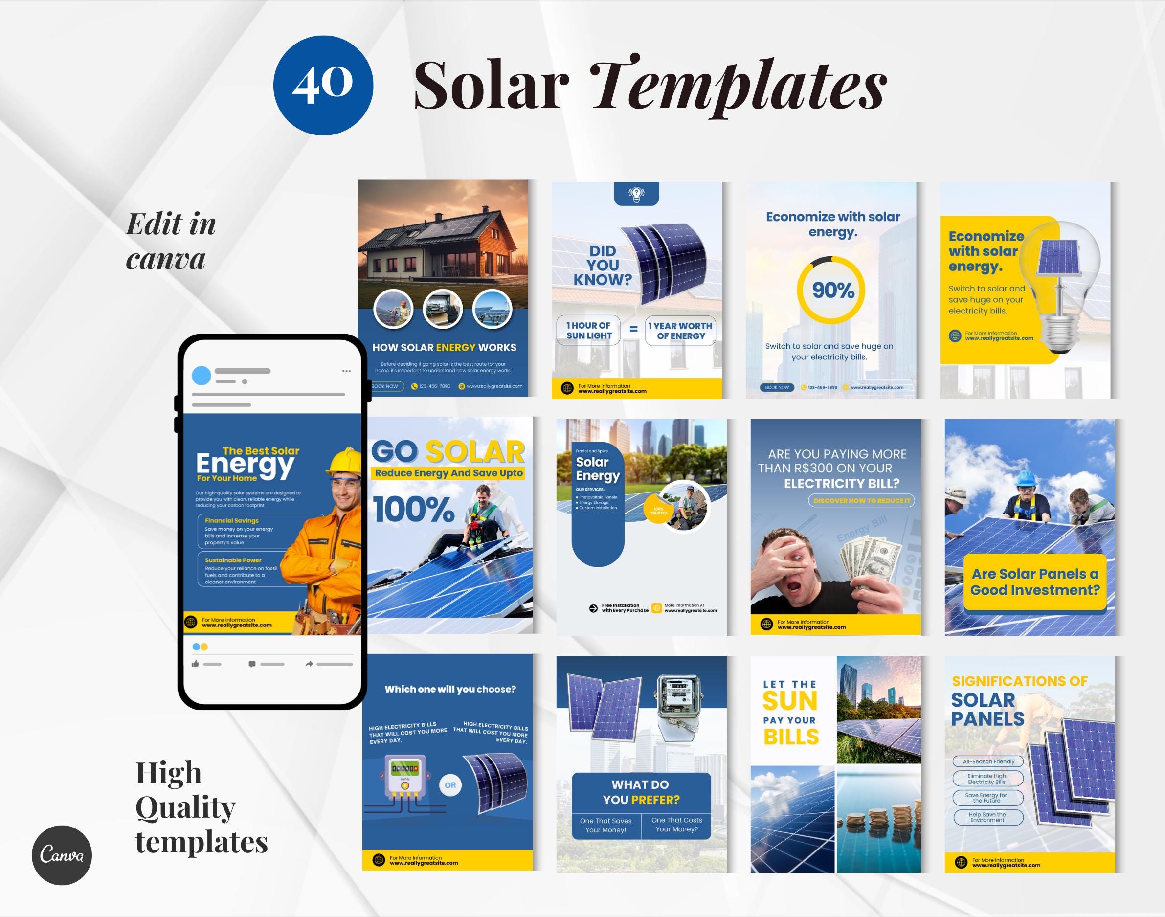 Solar Energy Instagram Templates | Canva Editable Social Media Posts ...