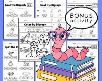 Kindergarten Digraph Worksheets | Beginning & Ending Digraphs | Digraph Coloring Sheet | Phonics Activities